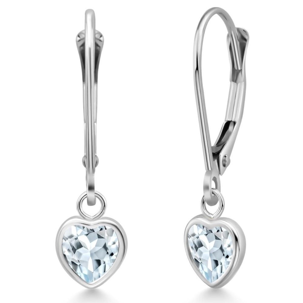 925 Sterling Silver 1.46 Cttw Sky Blue Aquamarine Heart Leverback Drop Earrings